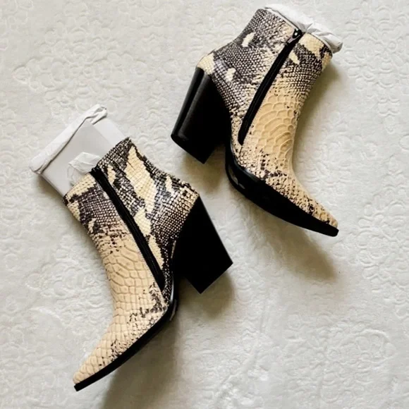 SOLD Jeffrey Campbell x Free People Flynn Leather Snakeskin Heeled Booties - Picture 5 of 7